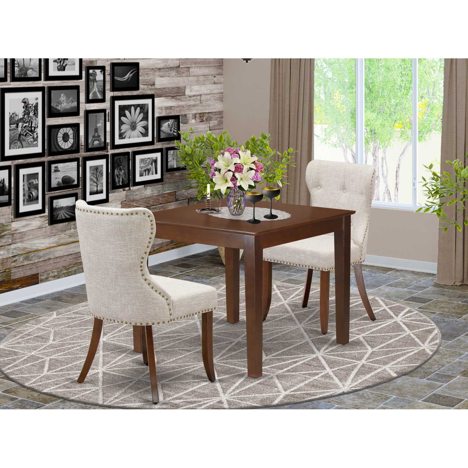 Oxford Dining Room Table Set - Mahogany & Doeskin, Set of 2