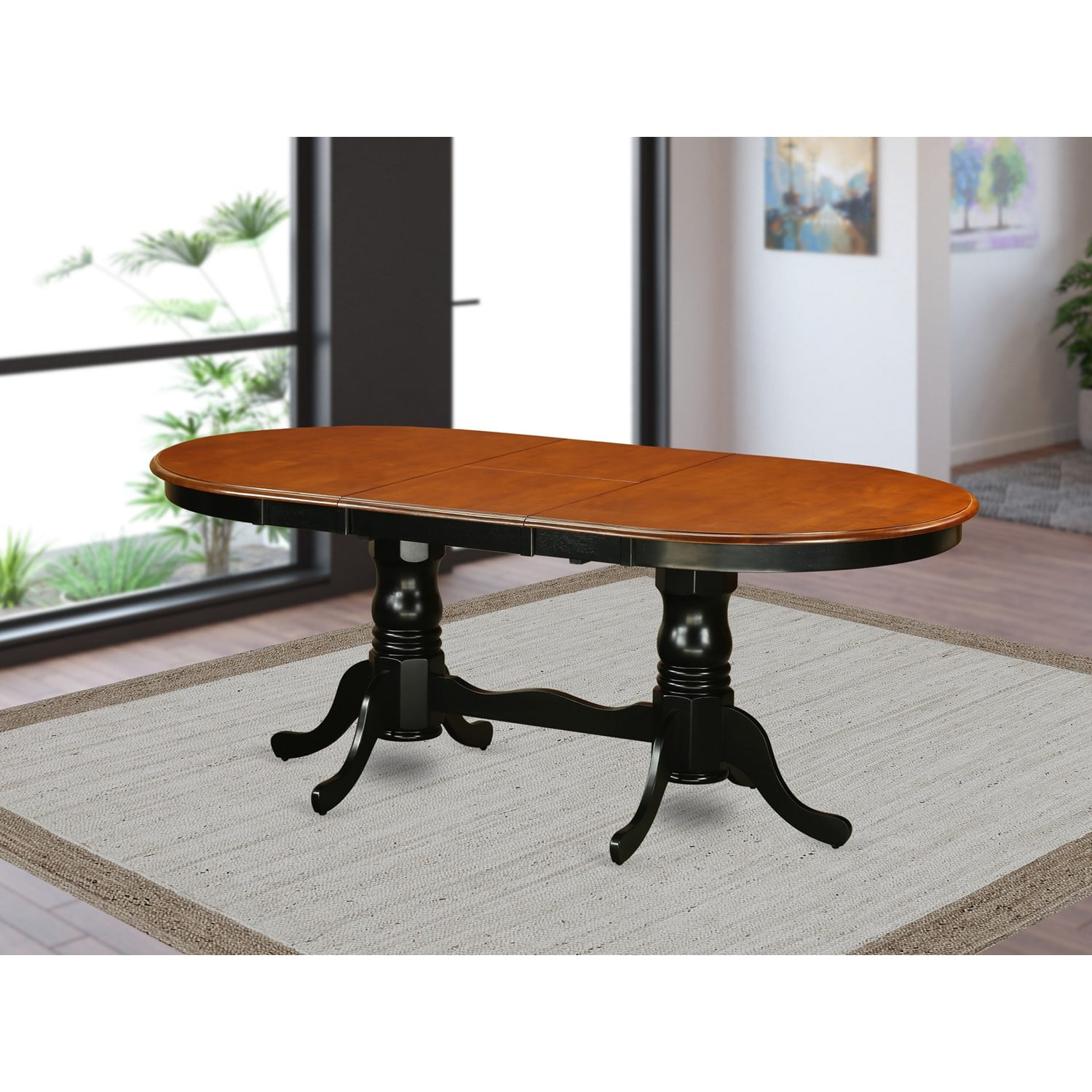 Plainville Dining Table - Charming Country Casual Design, Expandable to 78 Inches, Black & Cherry Color Scheme, Vintage-Inspired Legs.
