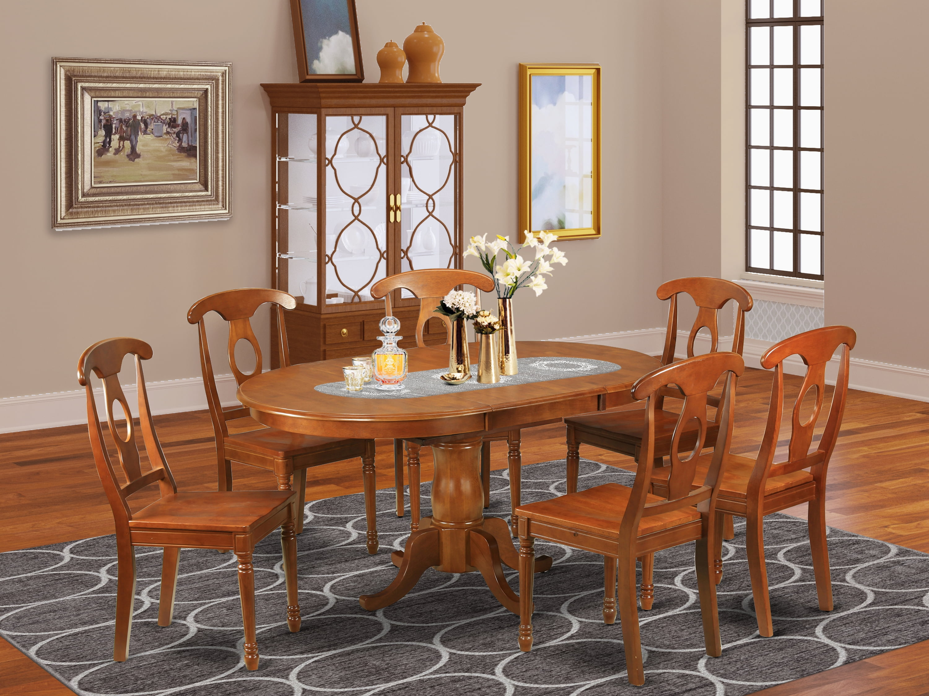 East West Furniture Portland 7-piece Wood Dining Table and Chair Set in Brown