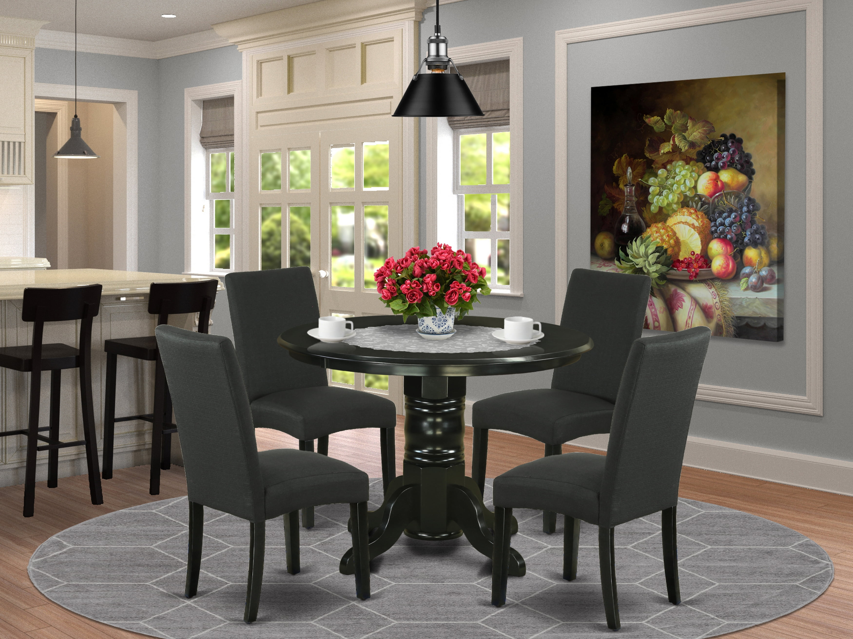 East West Furniture Shelton 5-piece Wood Dining Set in Black