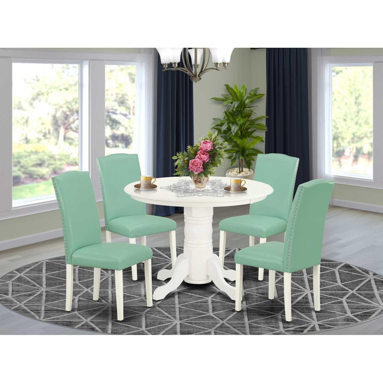 East West Furniture Shelton 5-piece Wood Dining Set in Linen White/Pond