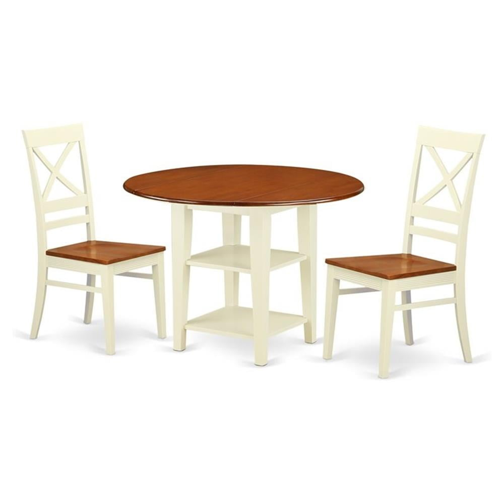East West Furniture Sudbury 3-piece Dining Set with X-Back Chairs in Cherry
