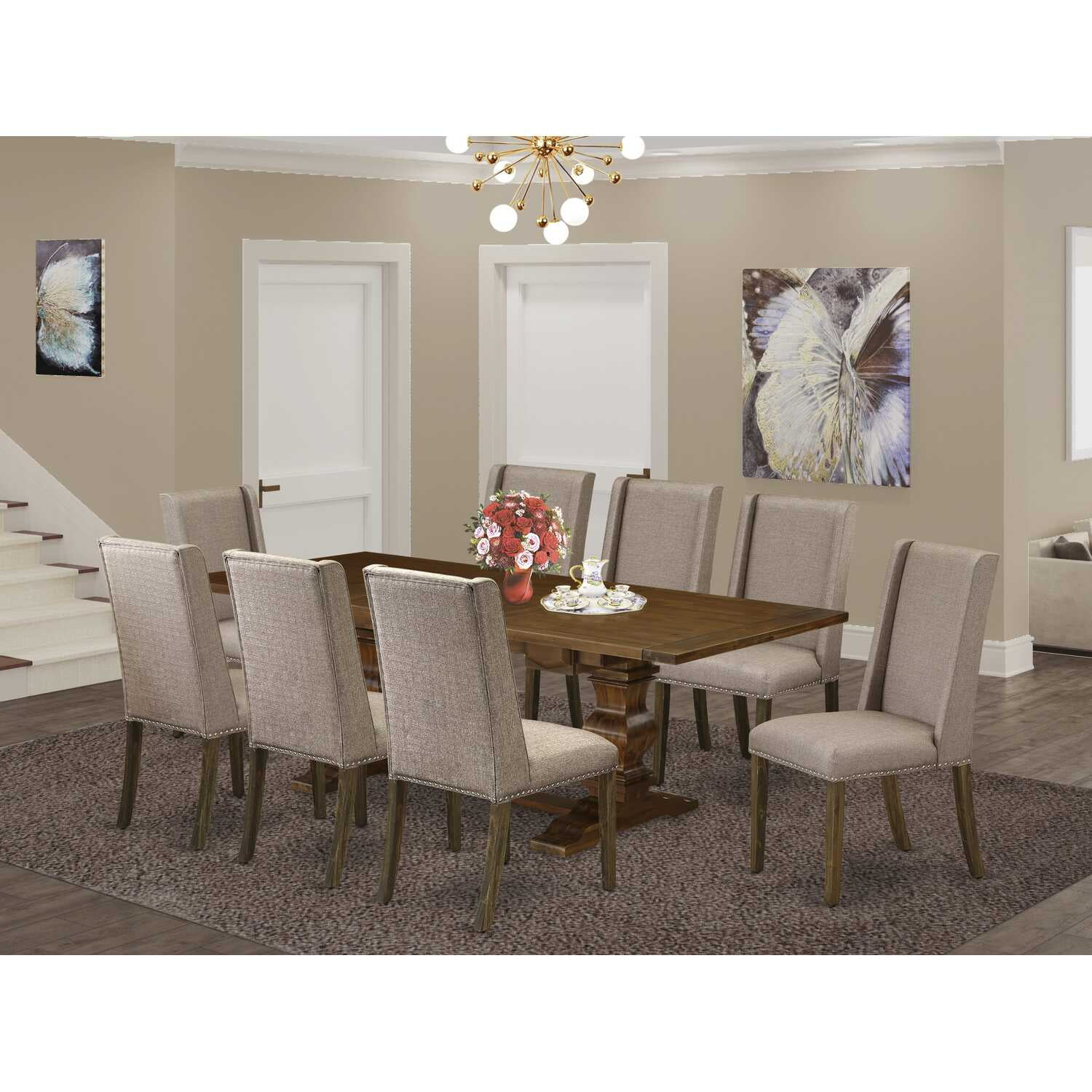 East West Furniture Table Top- Table Pedestal Parson Chairs, LAFL9-87-16