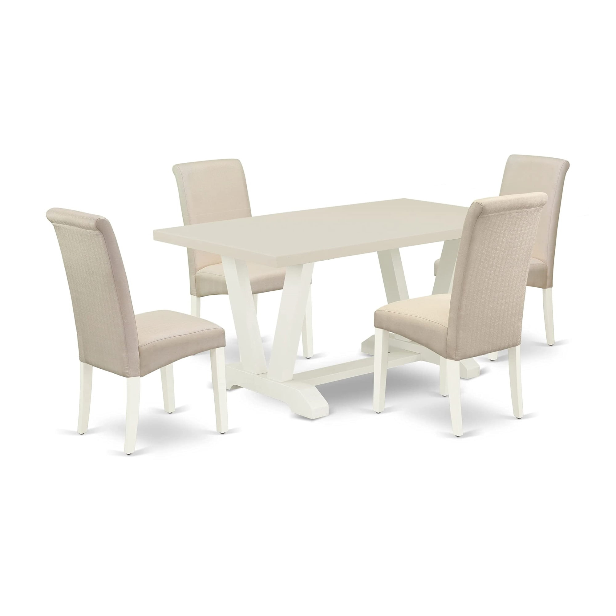 East West Furniture V-Style 5-piece Wood Dinette Set in Linen White