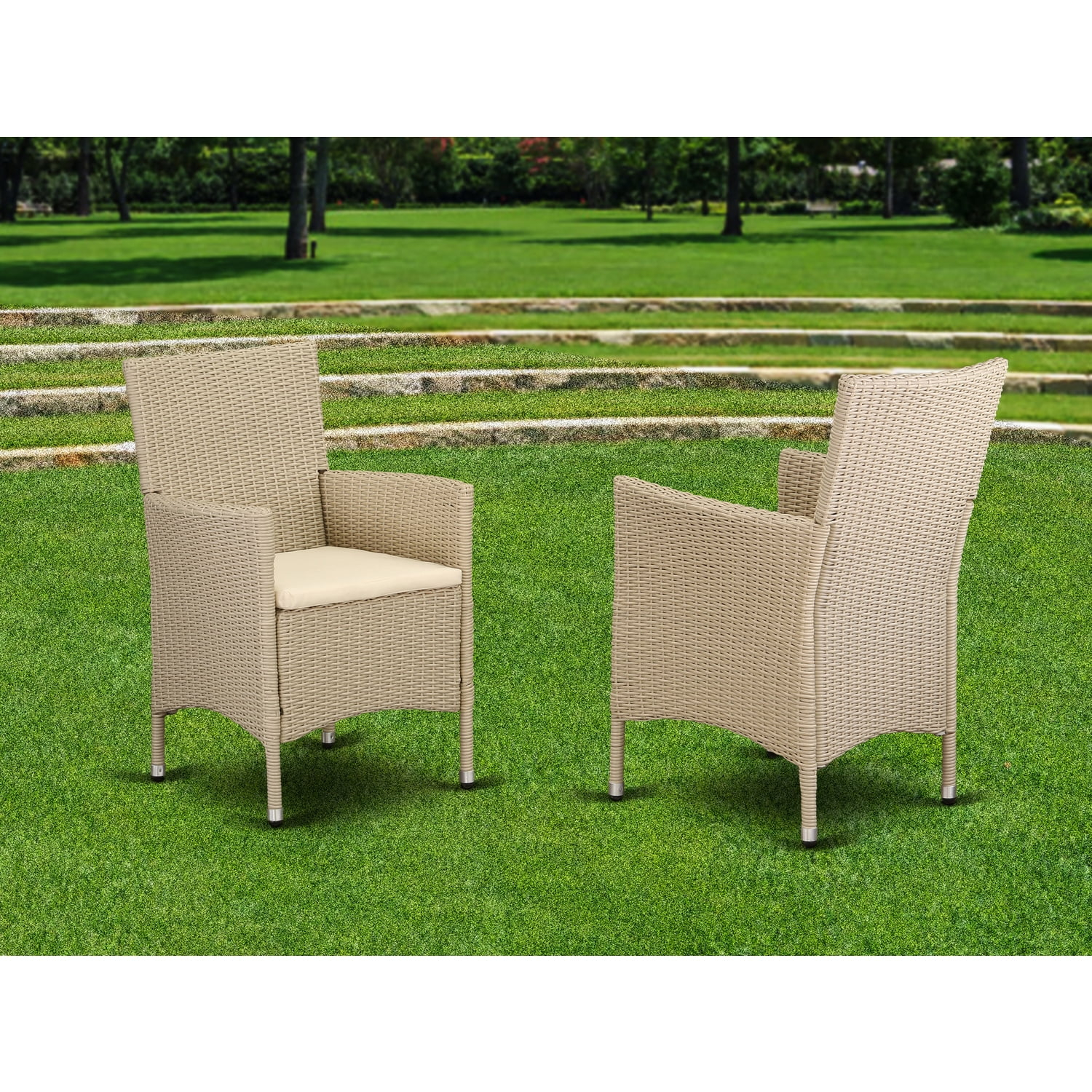 East West Furniture  Valencia Outdoor-furniture Wicker Patio Chair - Cream - Set of 2