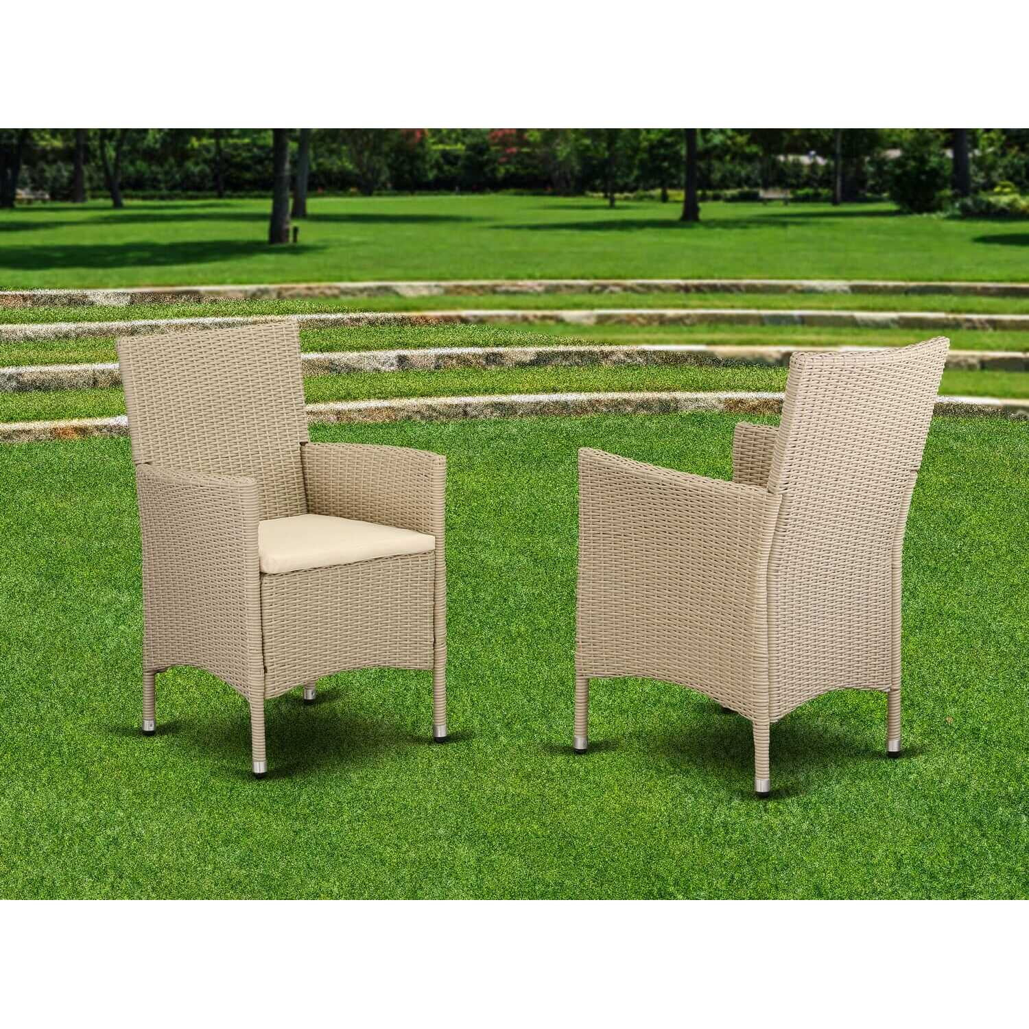East West Furniture  Valencia Outdoor-furniture Wicker Patio Chair - Cream - Set of 2