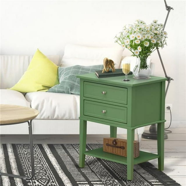 East West Furniture  Valencia Modern Wooden Nightstand with 2 Mid Century Wooden Drawers - Clover Green