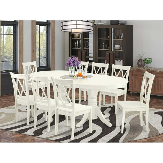 East West Furniture Vancouver 9-piece Wood Dining Room Set in Linen White