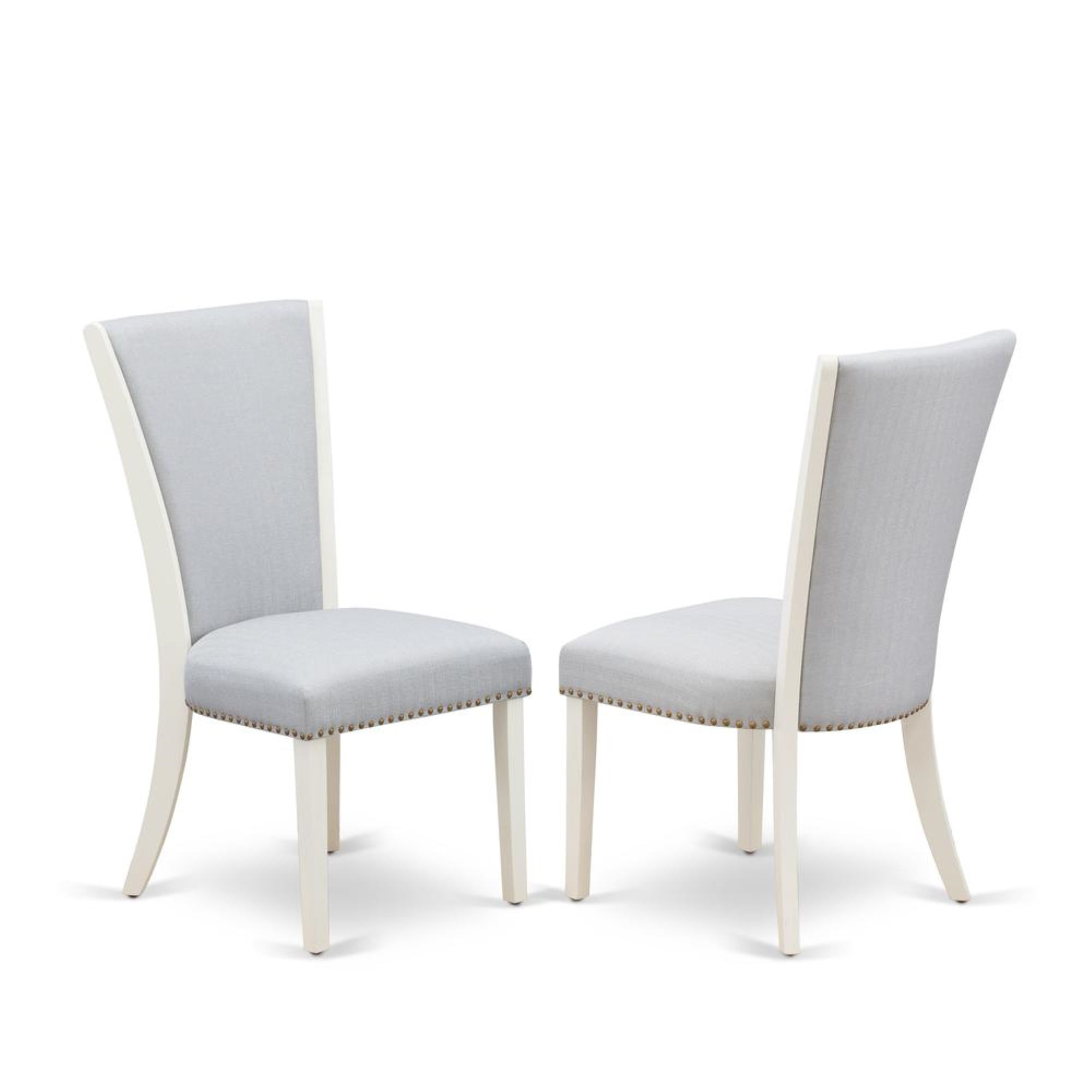 Verona Linen White Wood Frame Upholstered Chair with Gray Linen Fabric Seat with Nail Head & Stylish Back - Set of 2