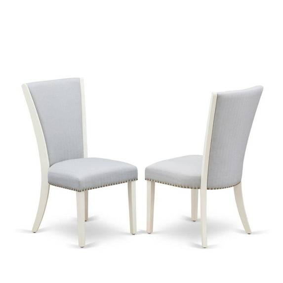 Verona Linen White Wood Frame Upholstered Chair with Gray Linen Fabric Seat with Nail Head & Stylish Back - Set of 2