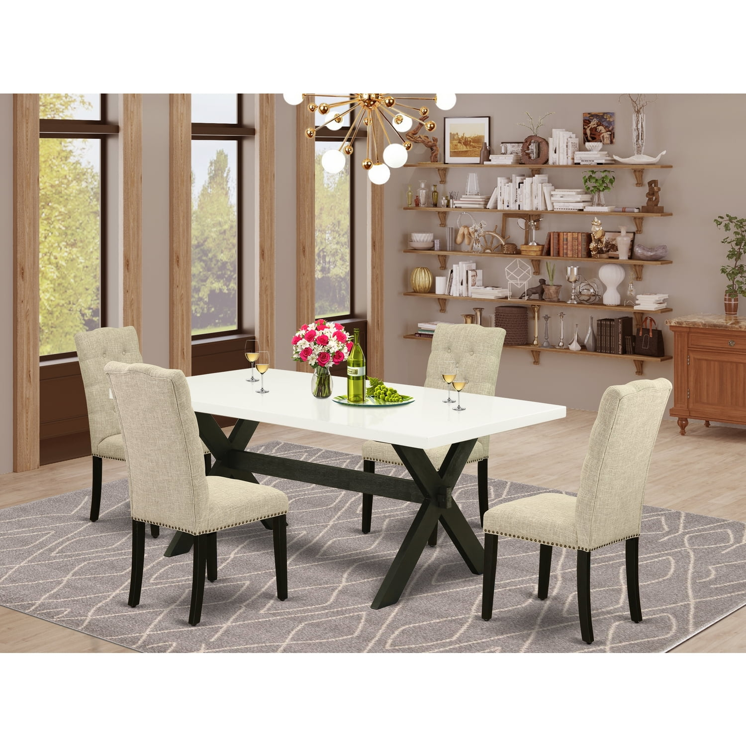 East West Furniture X-Style 5-piece Traditional Wood Dinette Set in Black