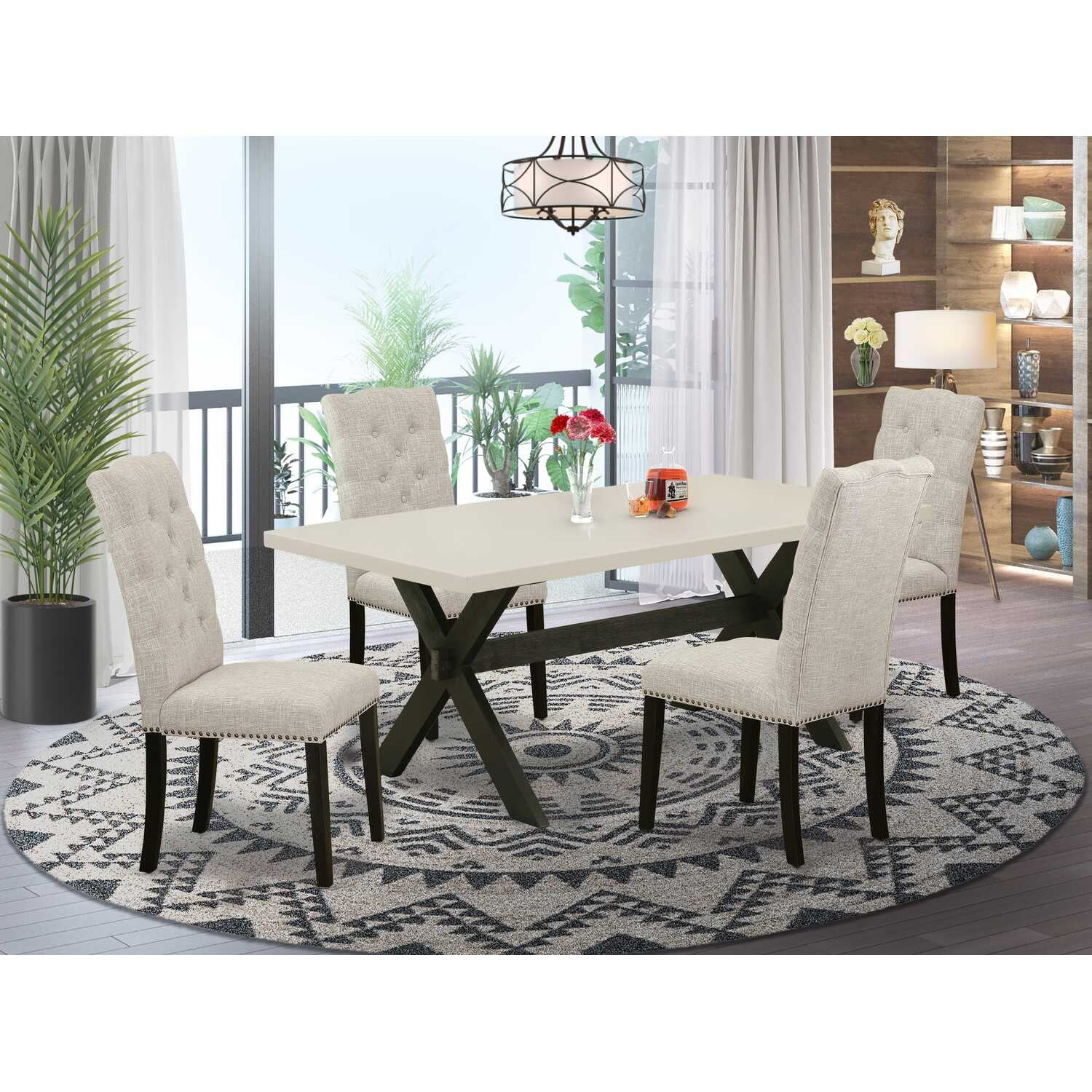 East West Furniture X-Style 5-piece Traditional Wood Dinette Set in Black