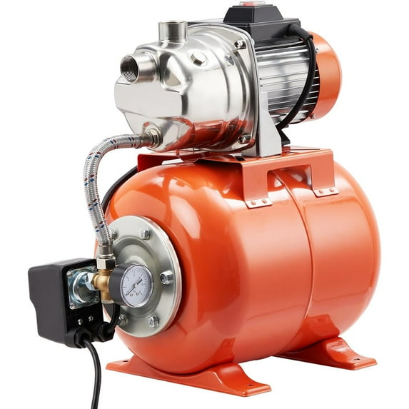 1HP Stainless Steel Shallow Well Pump with Orange Pressure Tank