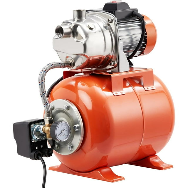 1HP Stainless Steel Shallow Well Pump with Orange Pressure Tank