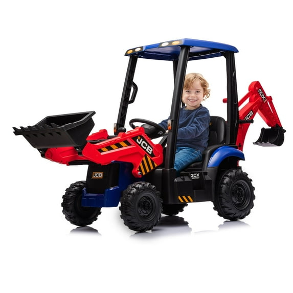 EastVita 4 in 1 Ride on Tractor, Excavator & Bulldozer with Tent,12V Ride on Car Digger Electric Vehicle with Remote Control, Front Loader, Horn, EVA Tires, Kids Ride on Car Toy
