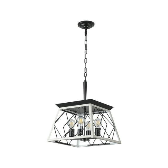 White and Black Metal Cage Square Pendant Chandelier