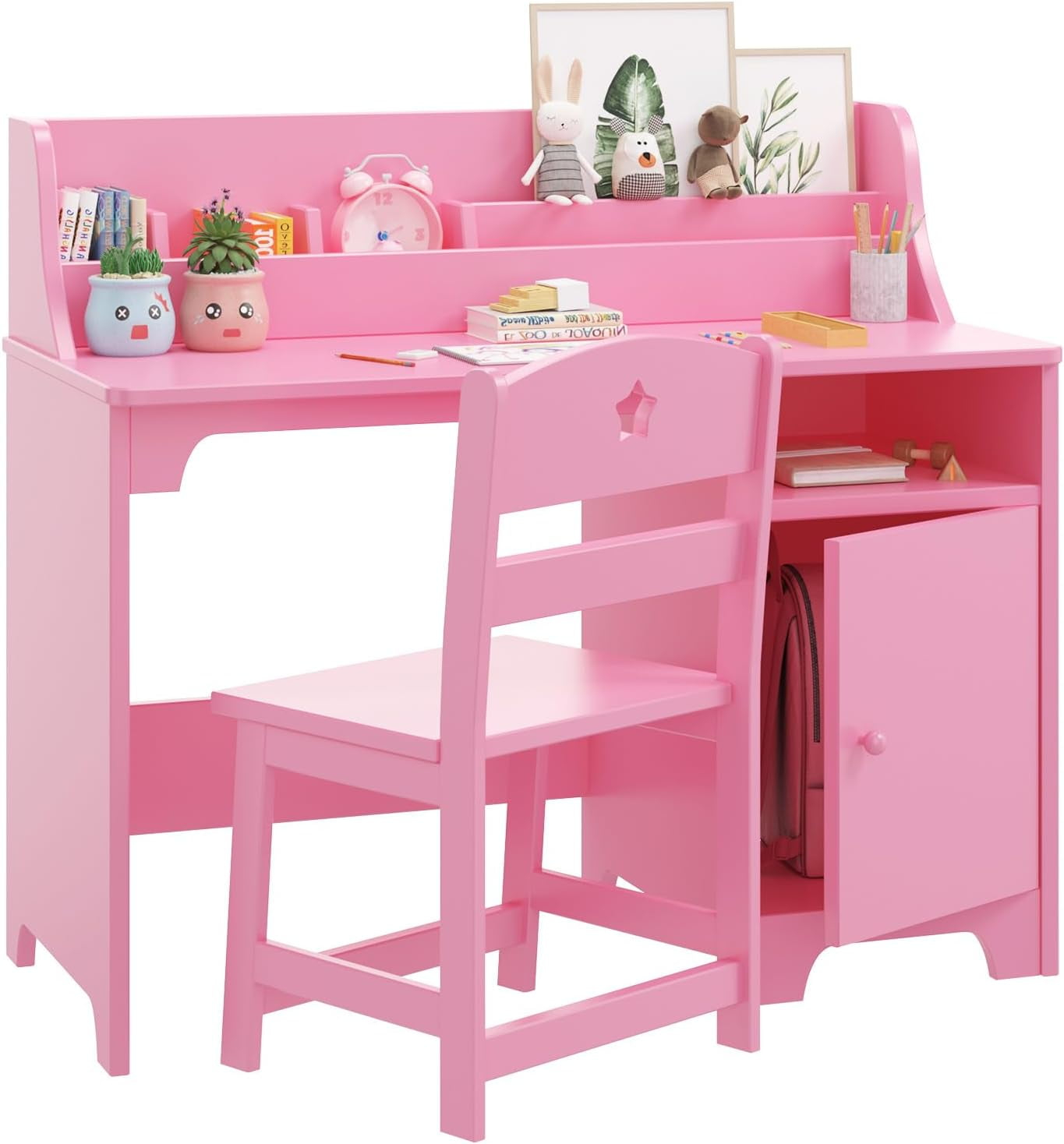 Danolapsi Kids Study Desk with Chair,Study Desk with Hutch,Storage Cabinet,Kids Desk and Chair Set,Wooden Children Study Table,Student Writing Desk Computer Workstation for Kids Bedroom & Study Room