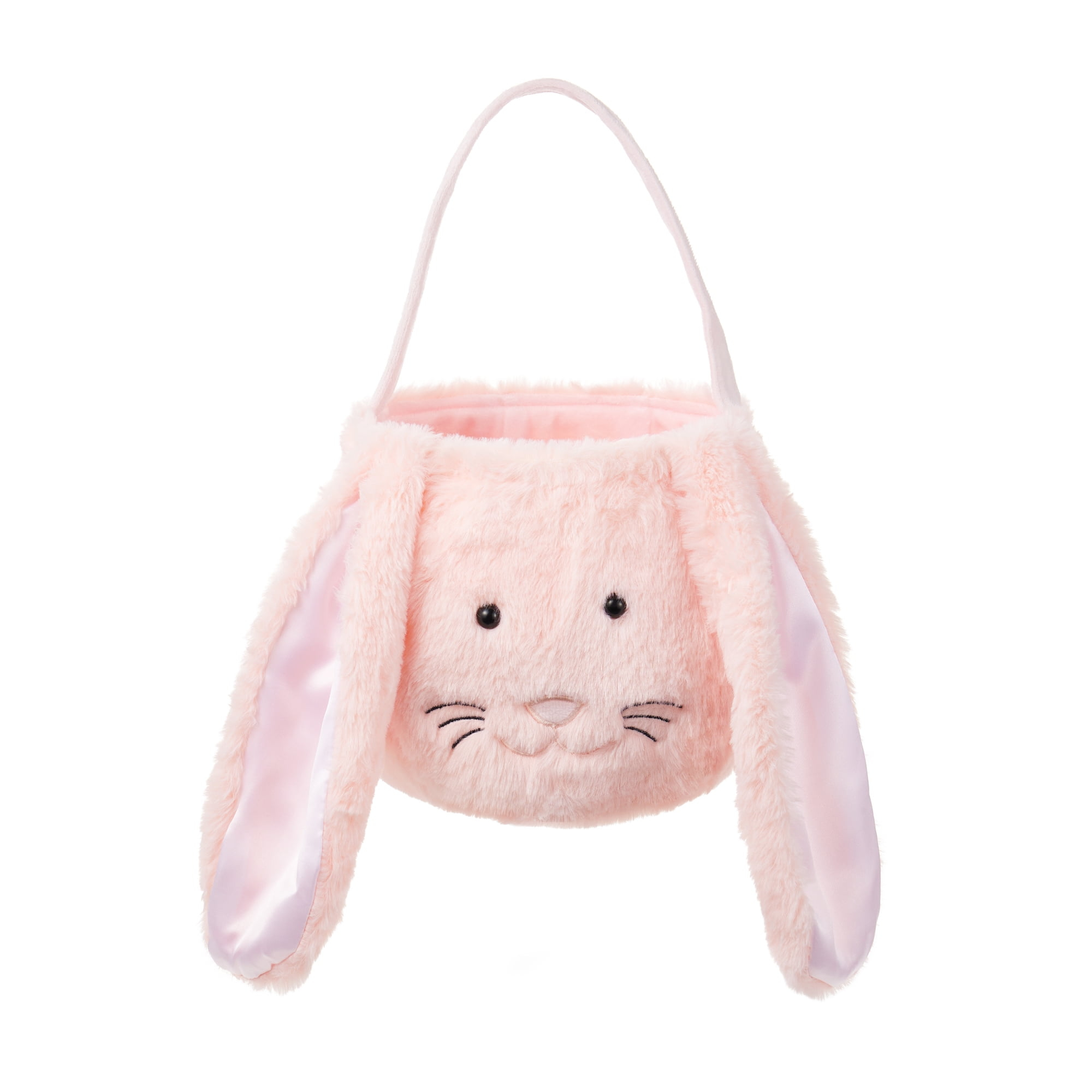 Easter Bunny Tote Bag, Cute Fuzzy Rabbit Ears Soft Plush Candy Handle Bag Eggs Basket Gift Bag for Kids Holiday Decorations