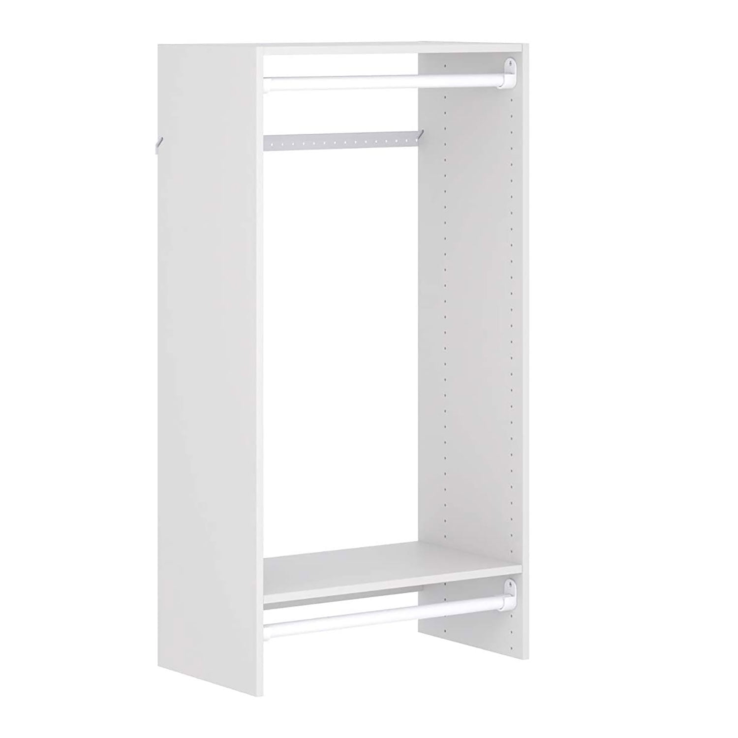 White Composite Wood Double Hanging Closet Organizer with Shelves