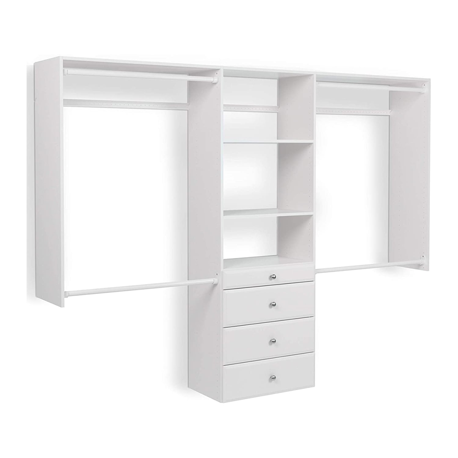 Easy Track Wood Laminate Deluxe Closet Organizer with Shelves and Drawers, White