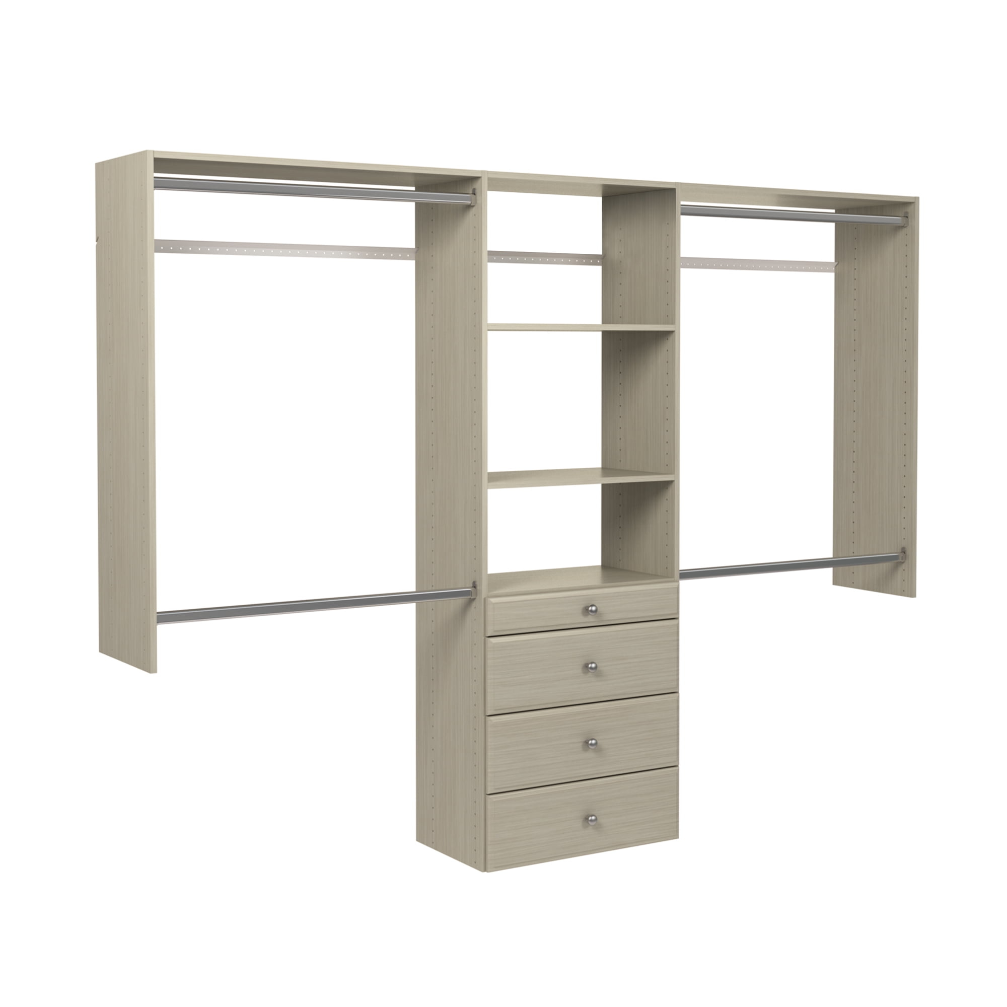 Easy Track Wood Laminate Deluxe Closet Organizer with Shelves and Drawers, Grey
