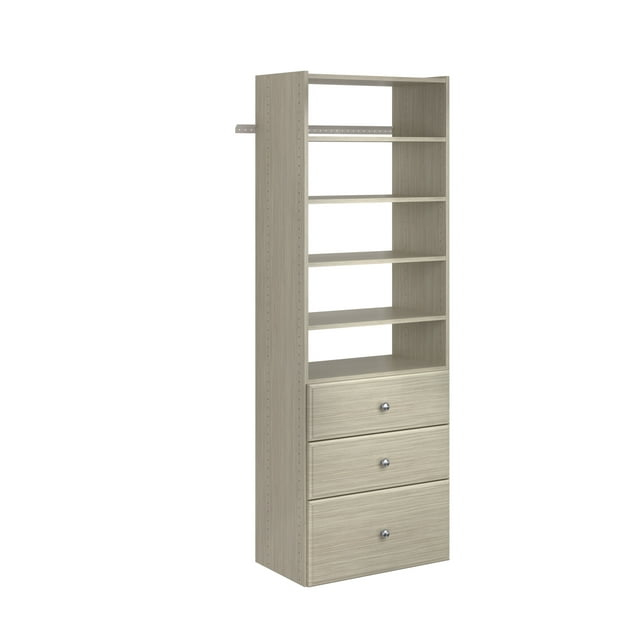 Easy Track Premium Tower Closet Organizer with Shelves & Drawers, Weathered Grey