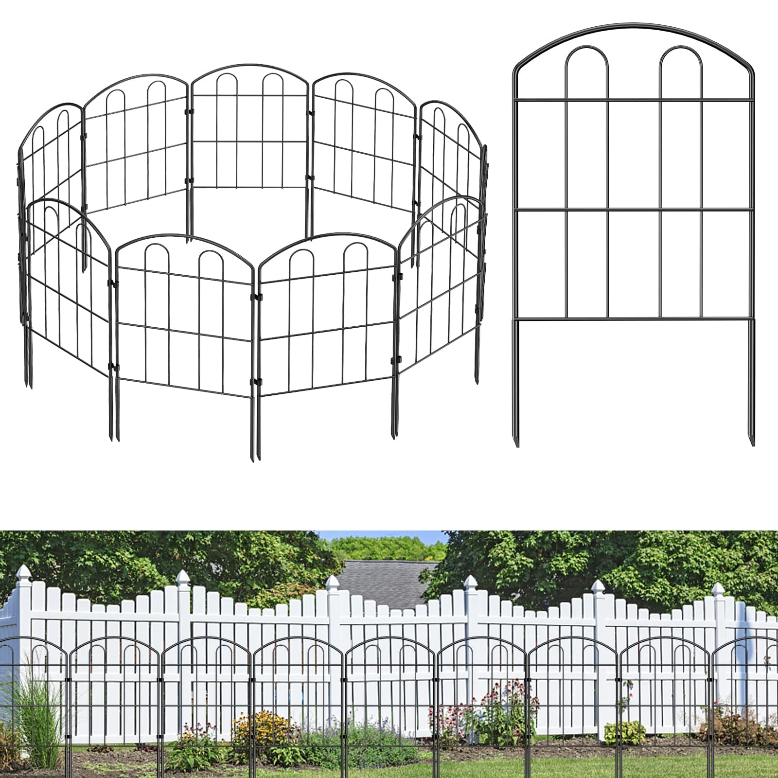 EasyPAG Decorative Garden Fence 10 Pack Total 10ft (L) x 24in (H) Rustproof Metal Wire Fencing Border Animal Barrier