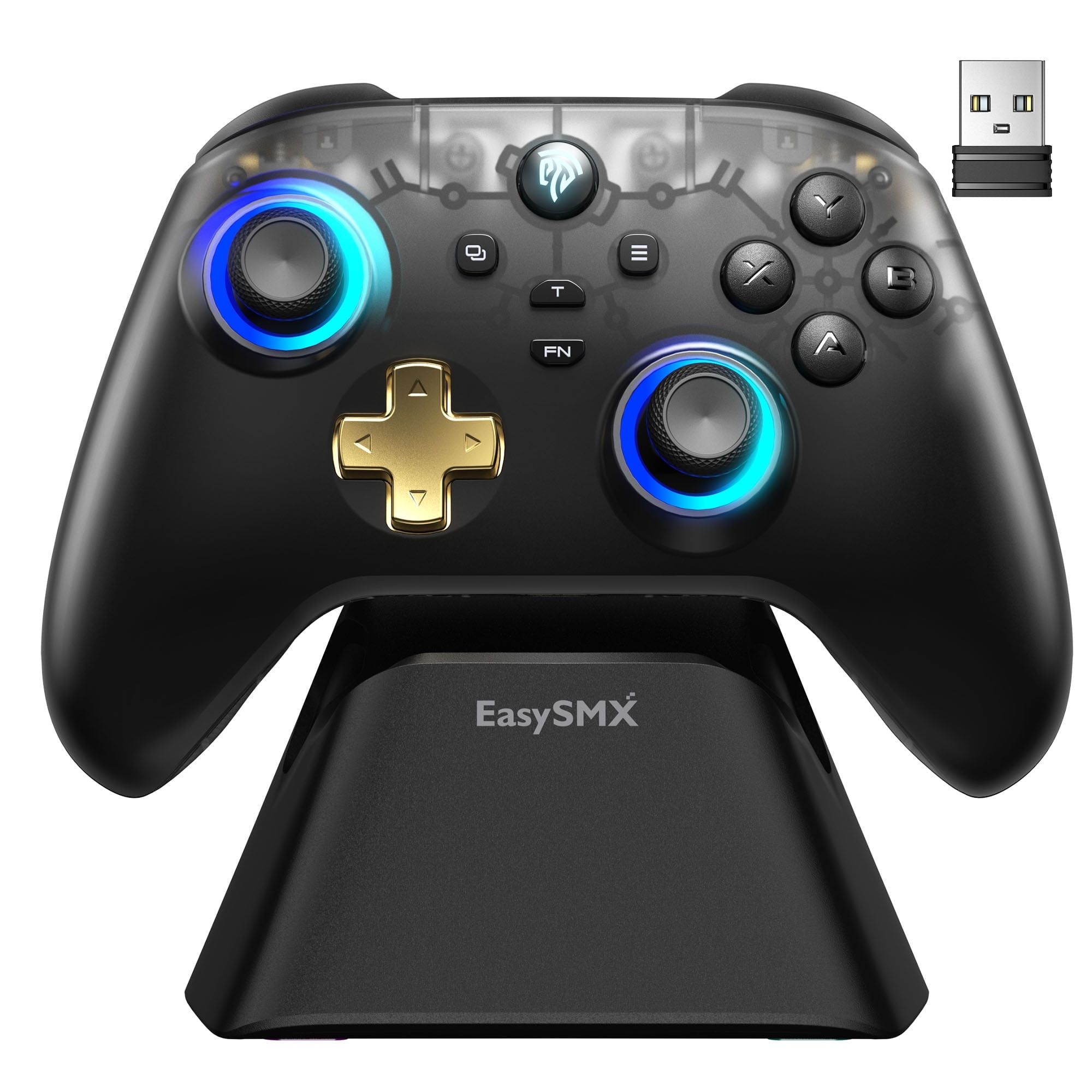 EasySMX Pro Wireless Gaming Controller with Charging Dock–Hall Effect Joysticks & Triggers, RGB Lighting for PC/iOS/Android/Switch
