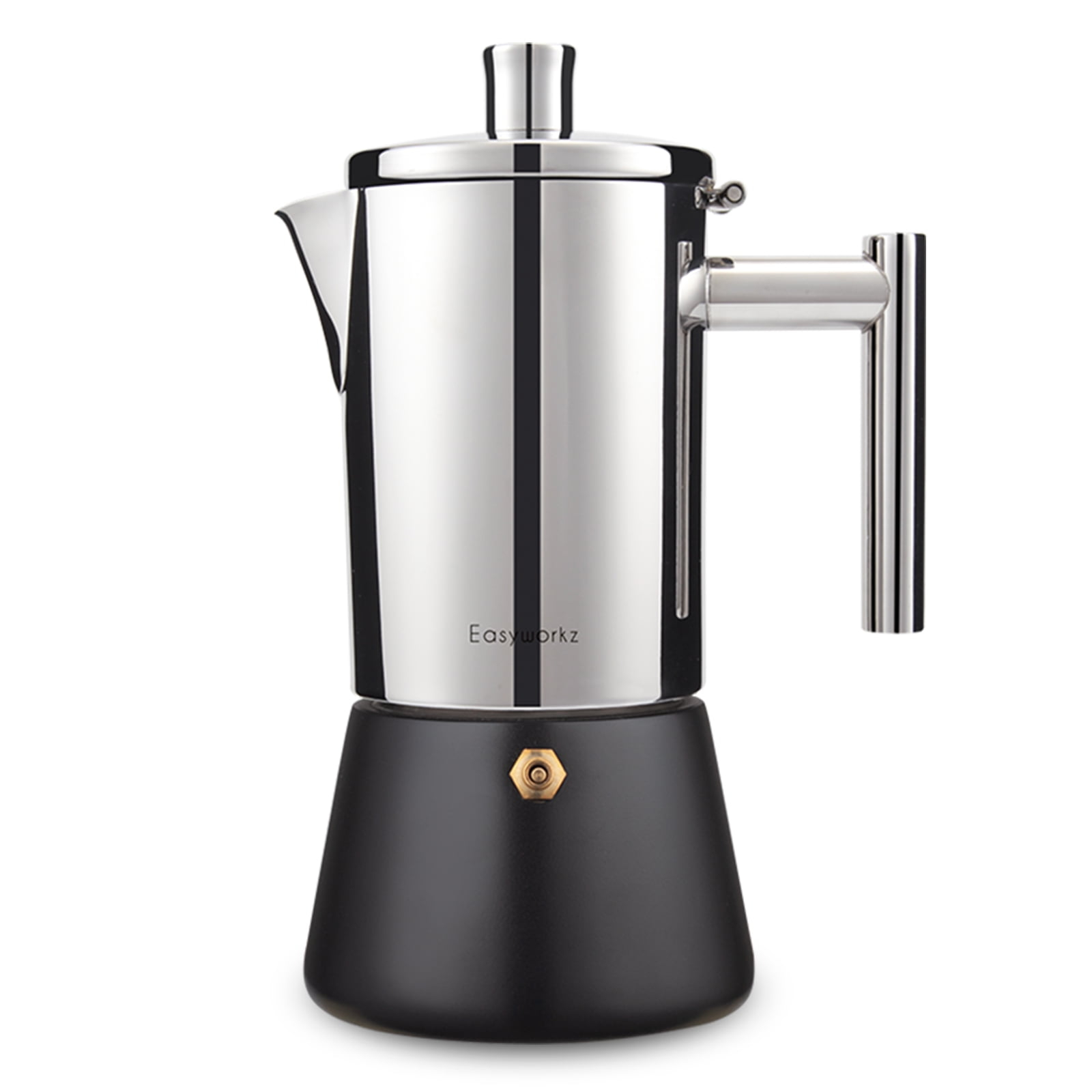 Easyworkz Diego 6 Cup Stovetop Espresso Maker Stainless Steel Italian Coffee Maker Induction Moka Pot Black, 10 oz