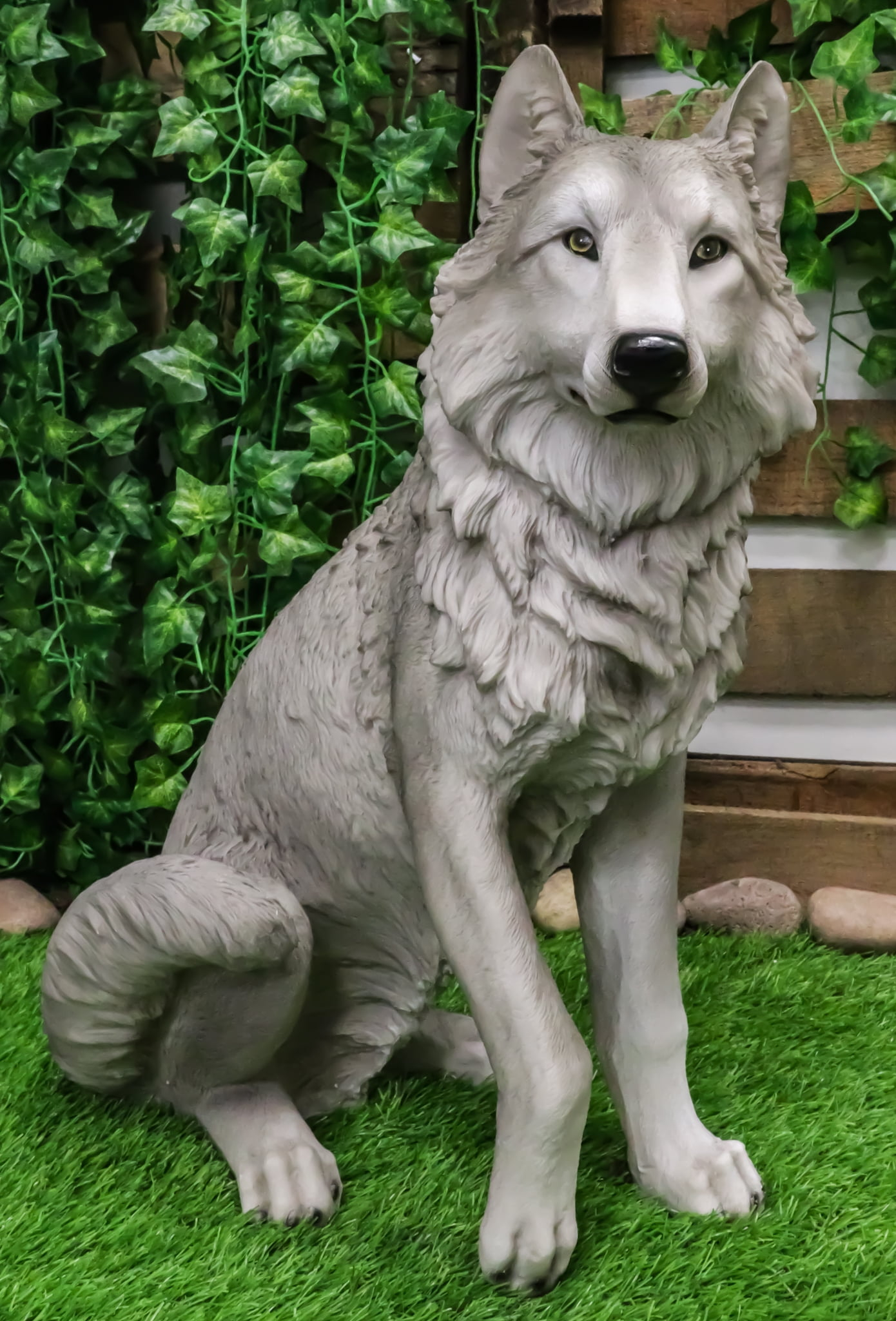 Ebros Large Dakota Wildlife Sitting Alpha Gray Wolf Statue 20.5" H