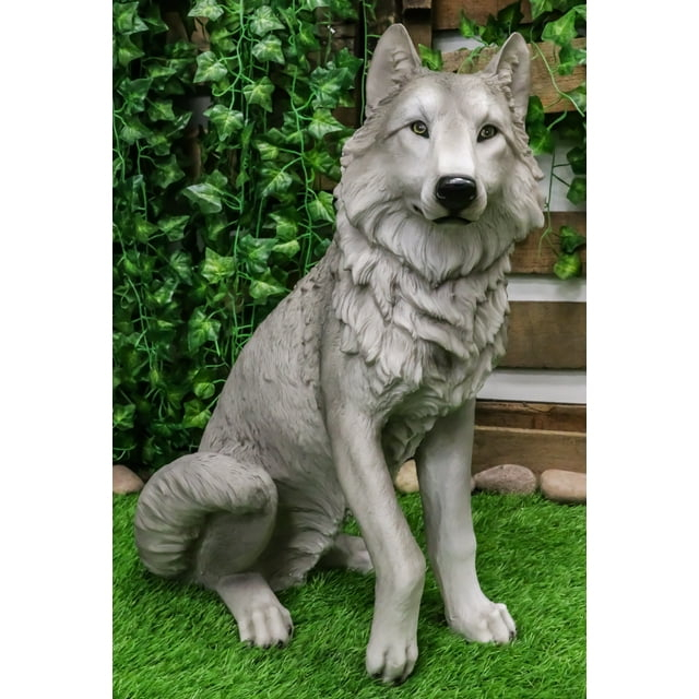 Ebros Large Dakota Wildlife Sitting Alpha Gray Wolf Statue 20.5" H
