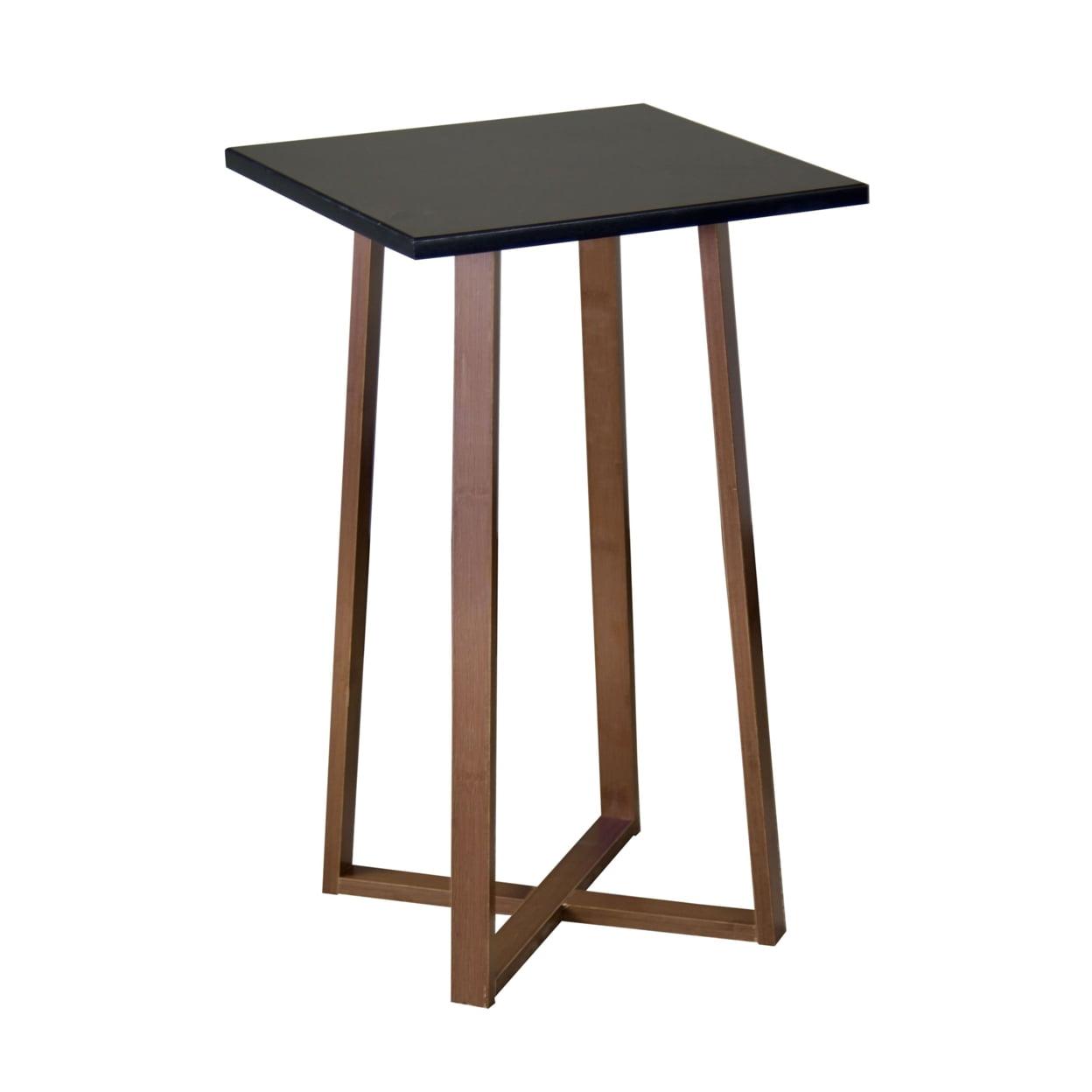 Eccostyle Solid Bamboo Frame Square Side Table, Plant Stand - Caramel & Black