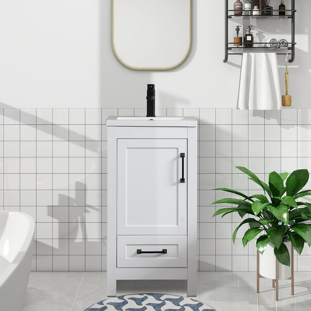 Eclife 18" White Bathroom Vanity Set with Ceramic Sink Top, Water Saving Faucet Drain
