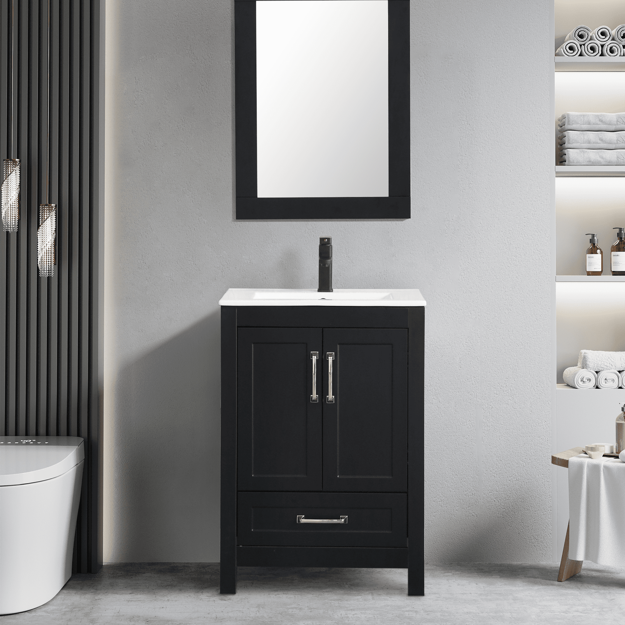 Eclife 24" Black Single Bathroom Vanity Set with Ceramic Sink Top, Faucet