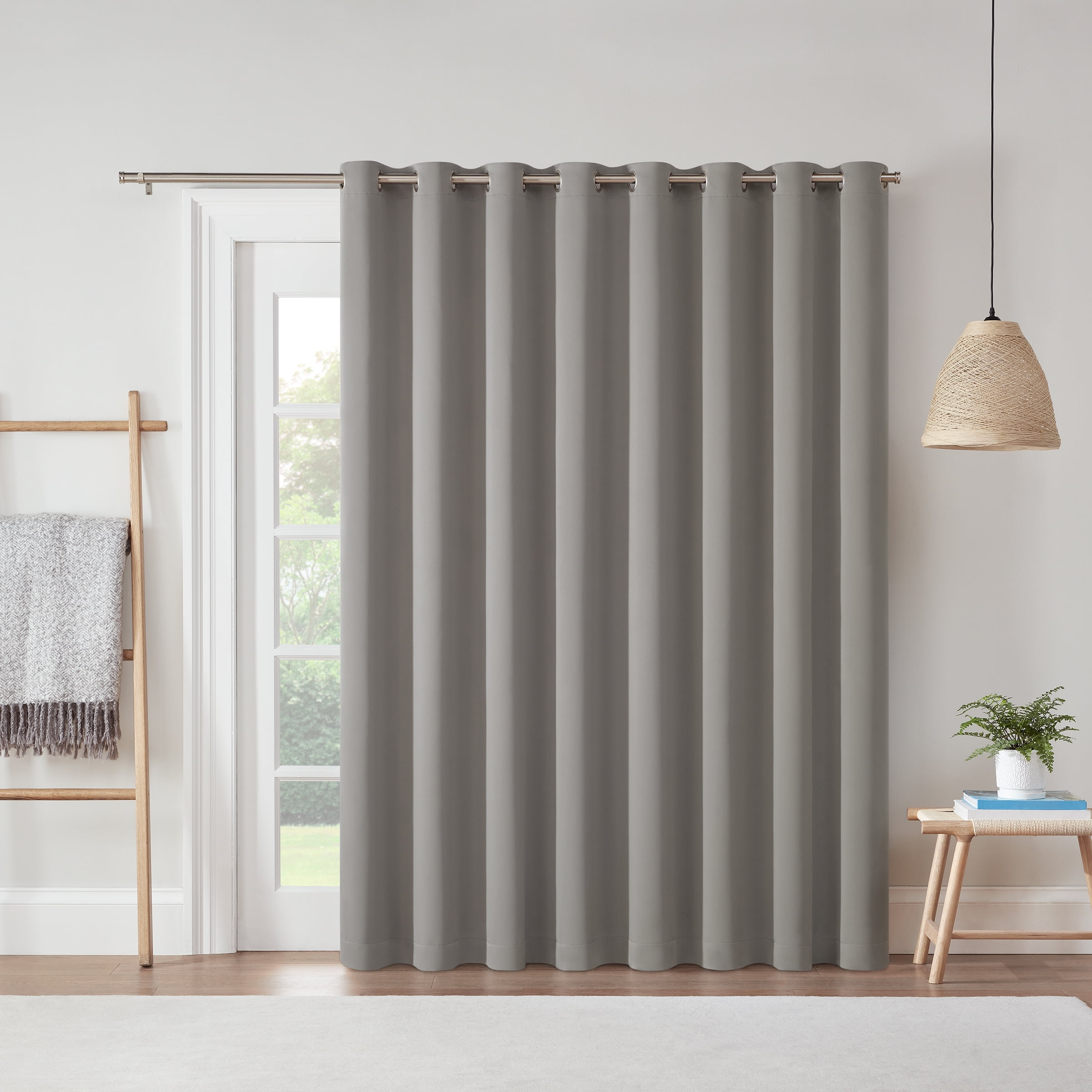 Eclipse Blackout Curtains, Darrell Thermaweave Grommet Extra Wide Curtains, Sliding Door Curtains 84 in x 100 in, Grey, Sold as a Single Curtain Panel
