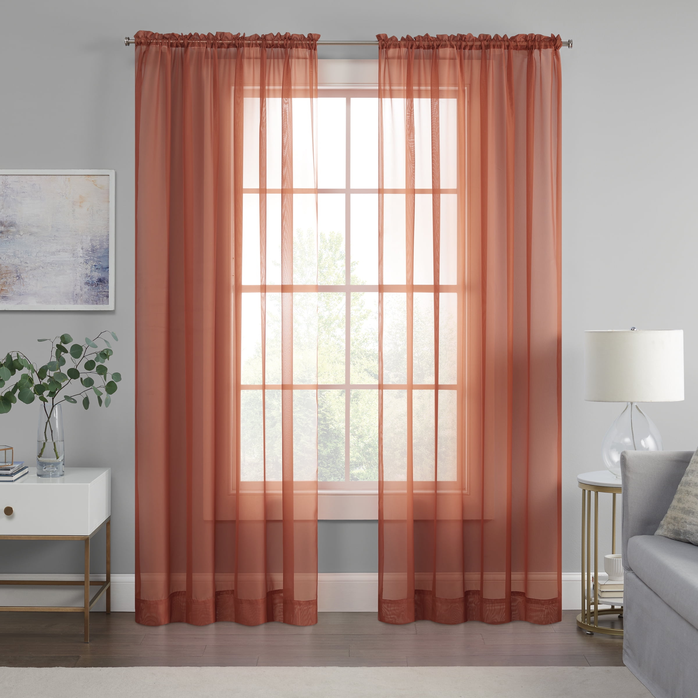 Eclipse Livia Sheer Rod Pocket 59 x 95 Curtain Panel in Terracotta