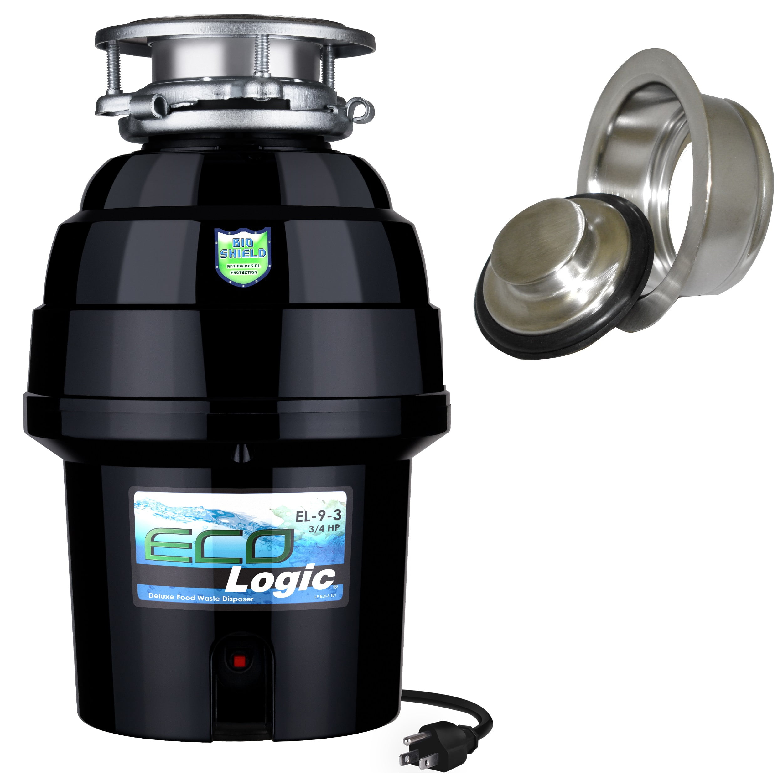 Eco Logic 3/4 HP Garbage Disposal with Brushed Nickel Sink Flange 10-US-EL-9-DS-3B-BN