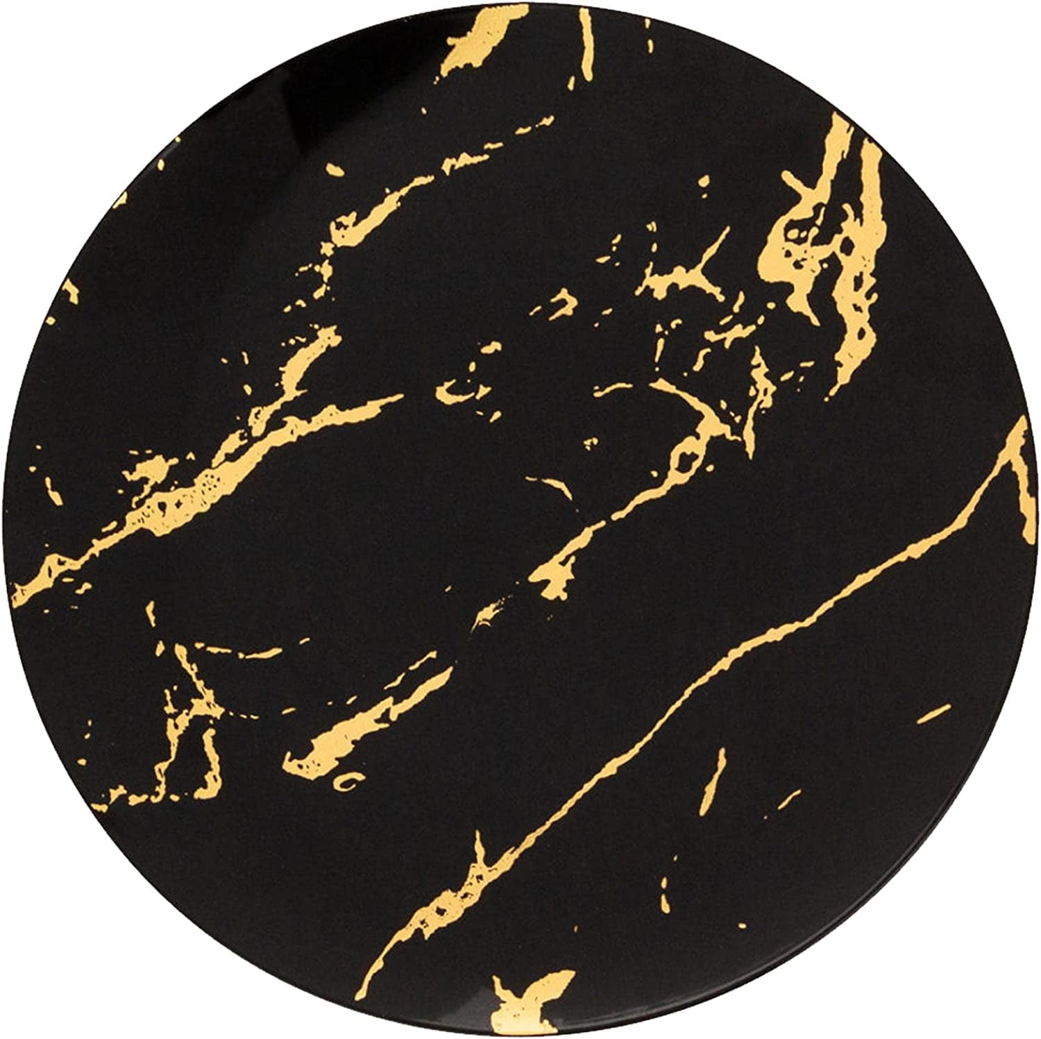 EcoQuality 10 inch Round Black Plastic Dinner Plates with Gold Stroke Design - China Like Party Plates, Heavy Duty Disposable Charger Dessert Plates Weddings, Serveware, Dinnerware (80 Pack)