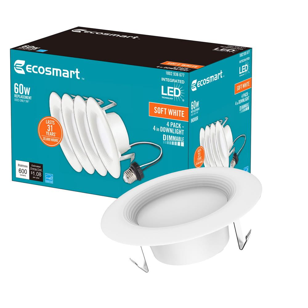 EcoSmart 4 in. Integrated LED Recessed Trim, Soft White, ENERGY STAR Certified, 4 Count