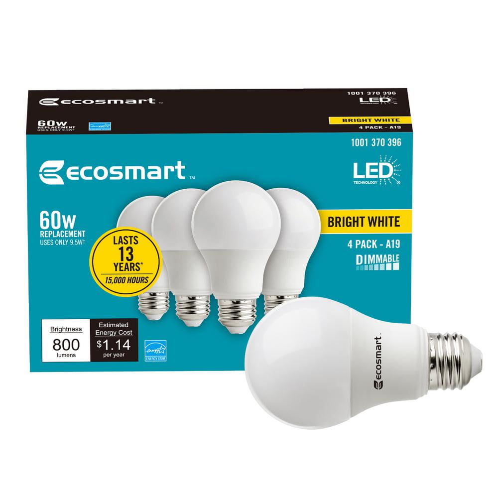 EcoSmart LED 8.5W (60W Equivalent) Daylight General Purpose Led Lights, Dimmable (4 Pack)