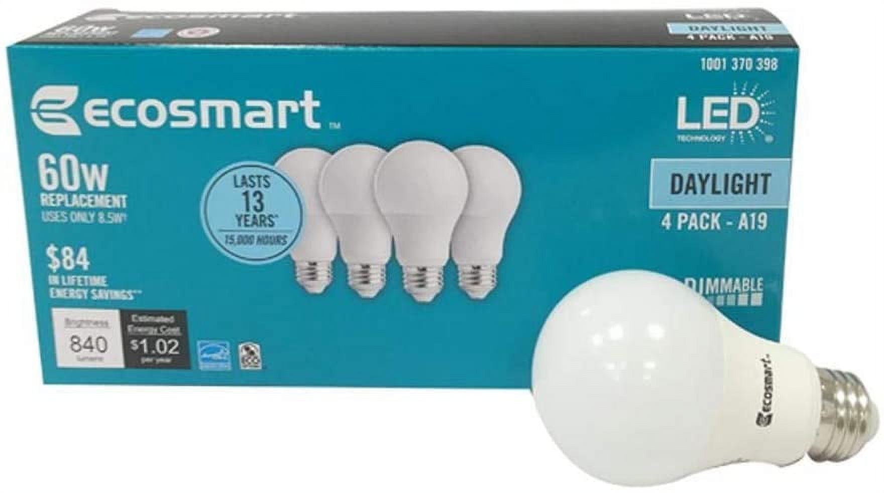 EcoSmart LED 8.5W (60W Equivalent) Daylight General Purpose Led Lights, Dimmable (4 Pack)