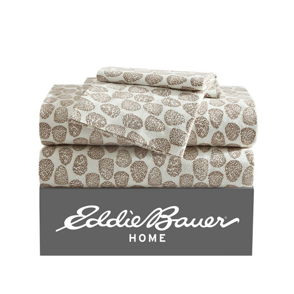 Eddie Bauer Little Creek Pine Cone Beige Cotton Flannel 3 Piece Sheet Set, Twin