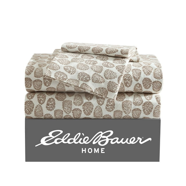 Eddie Bauer Little Creek Pine Cone Beige Cotton Flannel 3 Piece Sheet Set, Twin