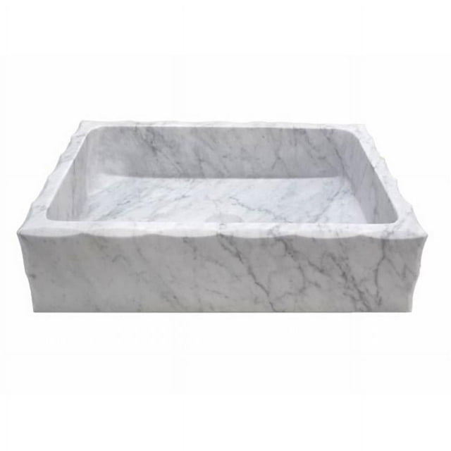EB-S037CW-H Antique Rectangular Carrara Marble Vessel Sink Honed