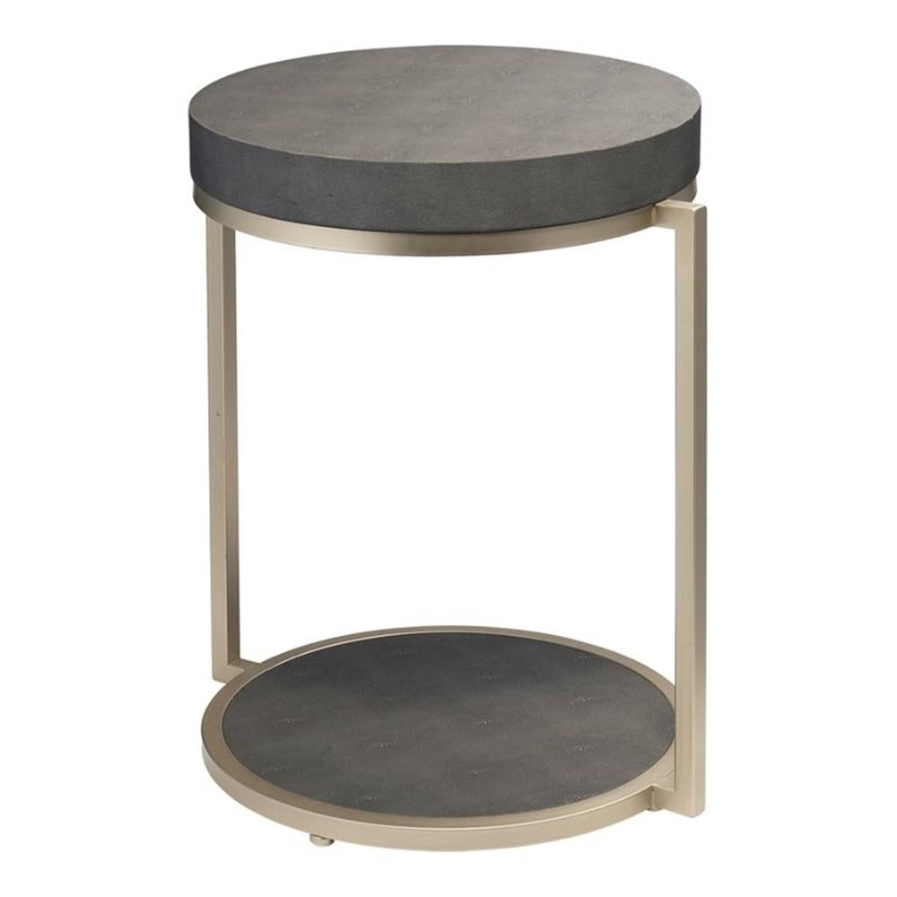 Eden Home Round Metal and Faux Shagreen Side Table in Gray/Nickel