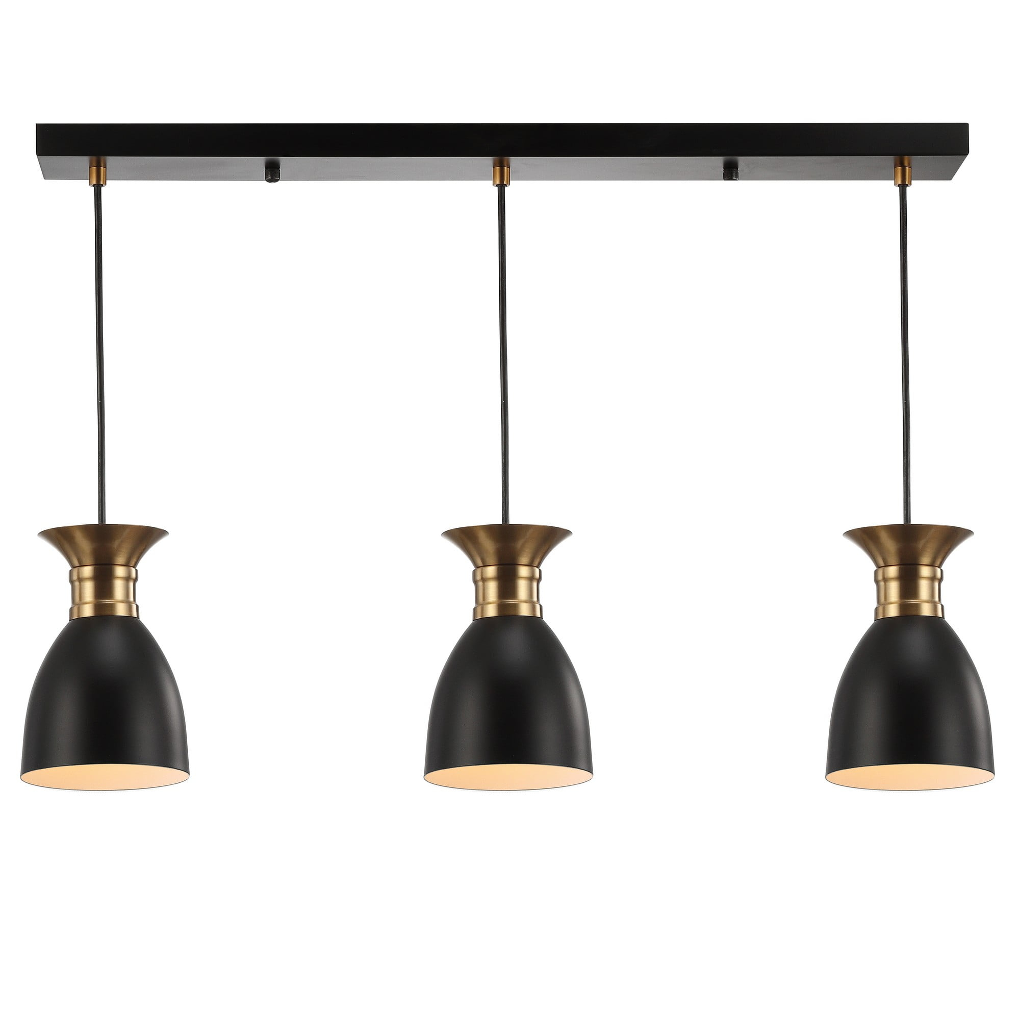 Edison 33.25" Linear 3-Light Metal Linear LED Pendant, Black/Brass Gold