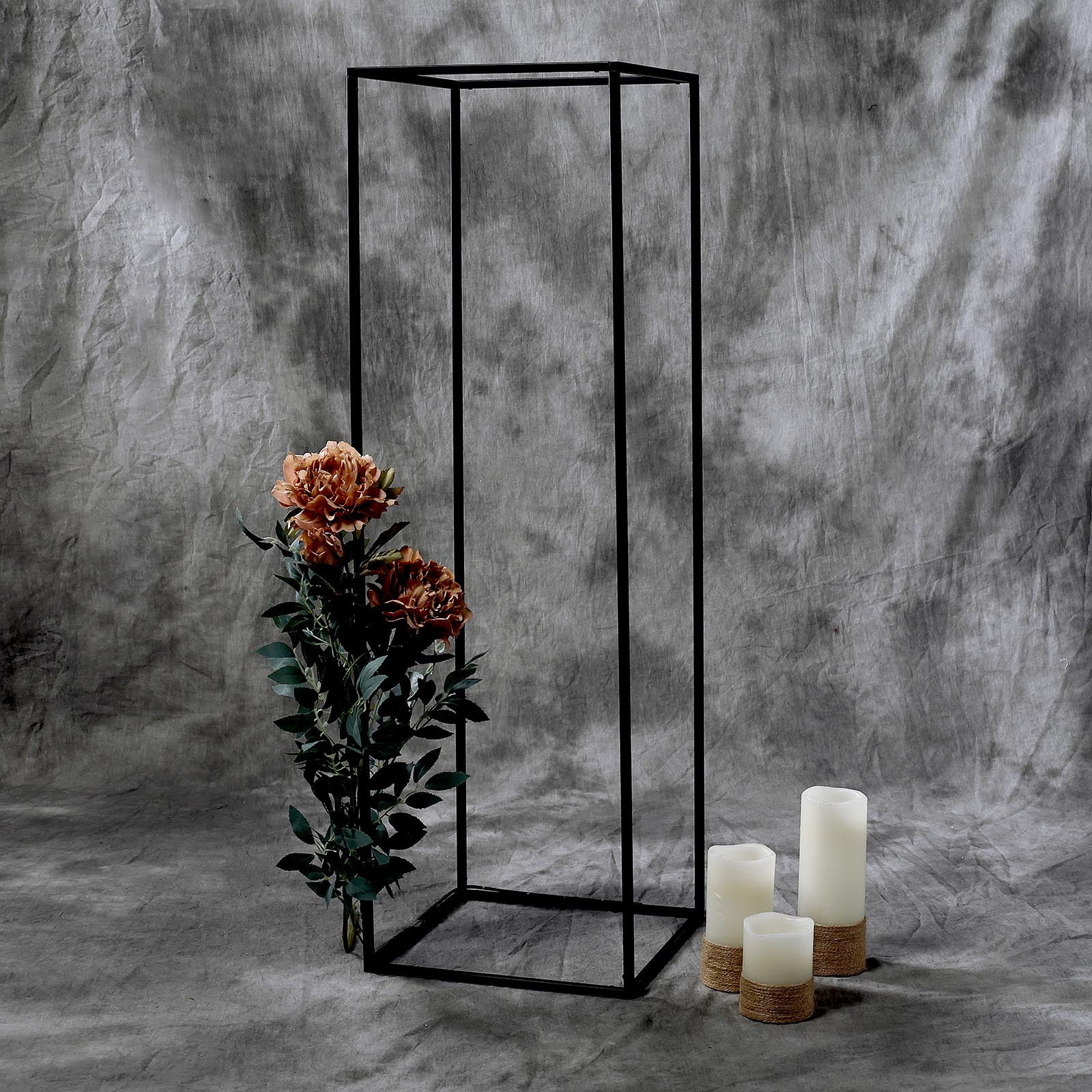 Efavormart Paquete de 2 - Soporte de Flores de Boda de Metal Negro Mate Rectangular de 40", Jarrones Geométricos para Centro de Mesa de Cena de Fiesta de Boda, Decoración de Hotel de Restaurante