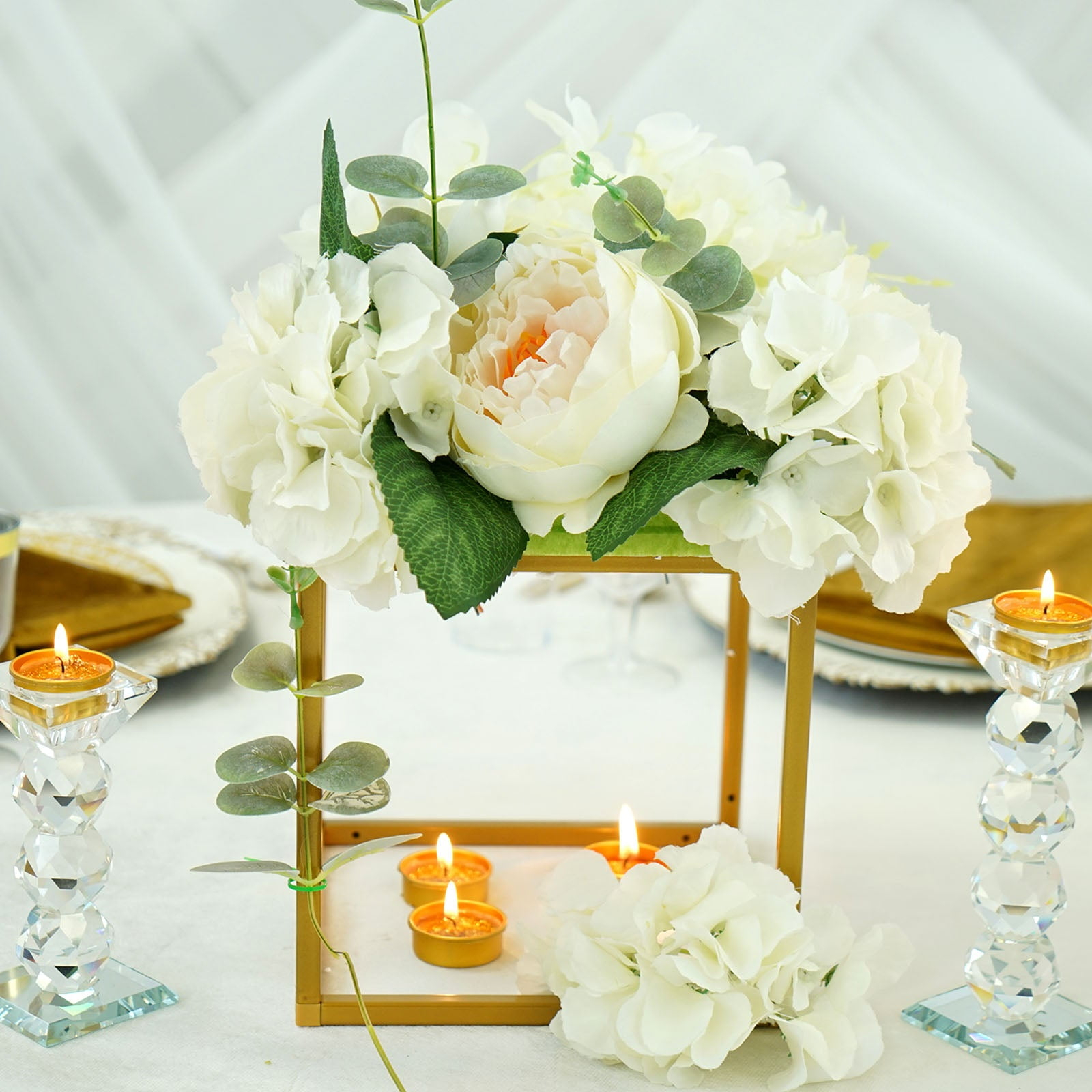 Efavormart 2 Pack 8" Square Gold Wedding Flower Stand Metal Column Stand Geometric Cube Vase