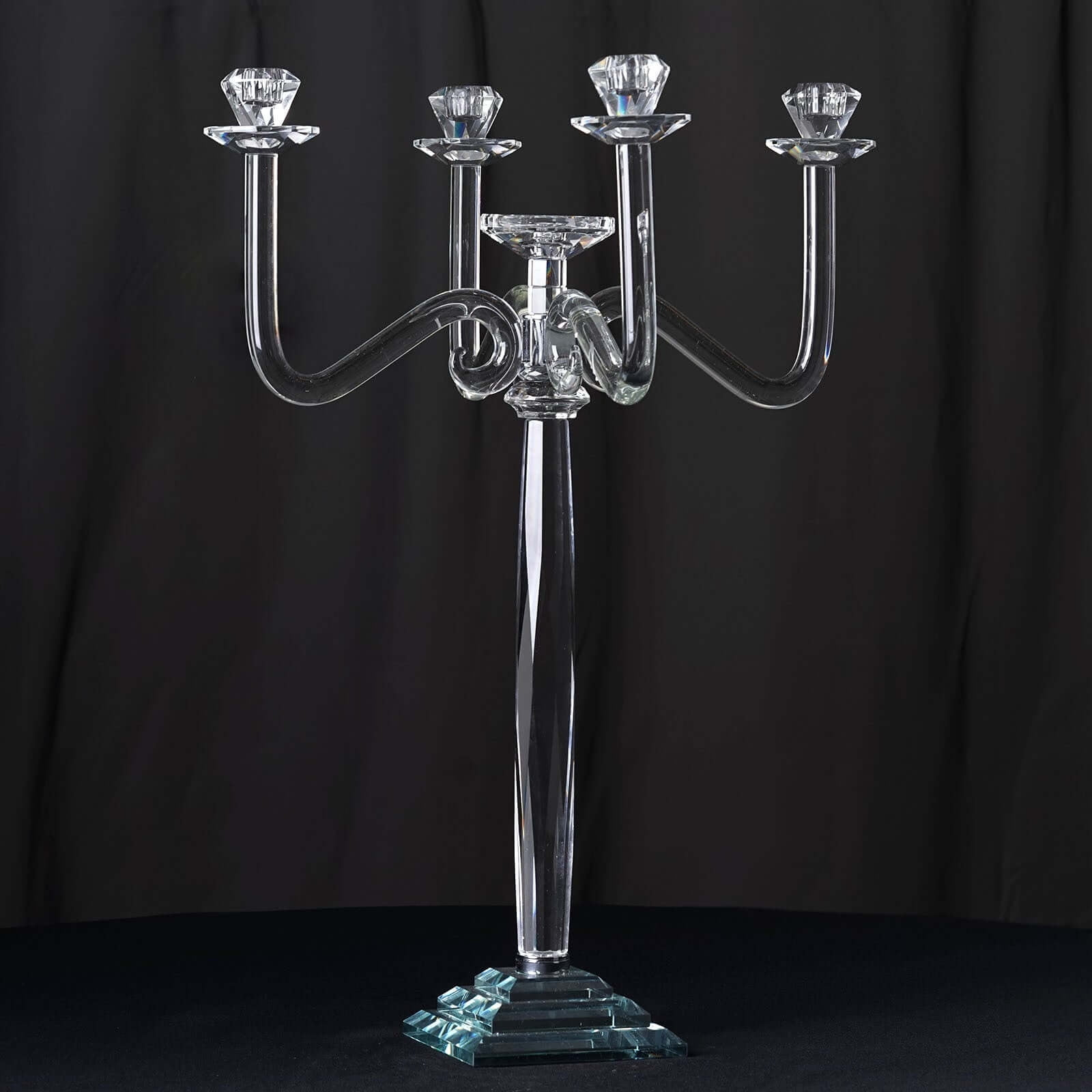 Efavormart 27" Tall Handcrafted Gem Cut 5 Arm Crystal Modern Glass Candelabra Candle Holder Wedding Centerpiece