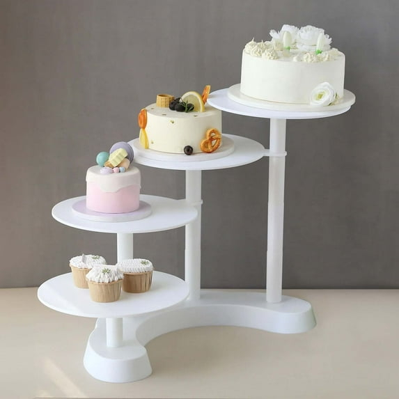 4-Tier Half Moon White Plastic Cake Dessert Stand, 4-Shelf Cupcake Display - 17" Tall